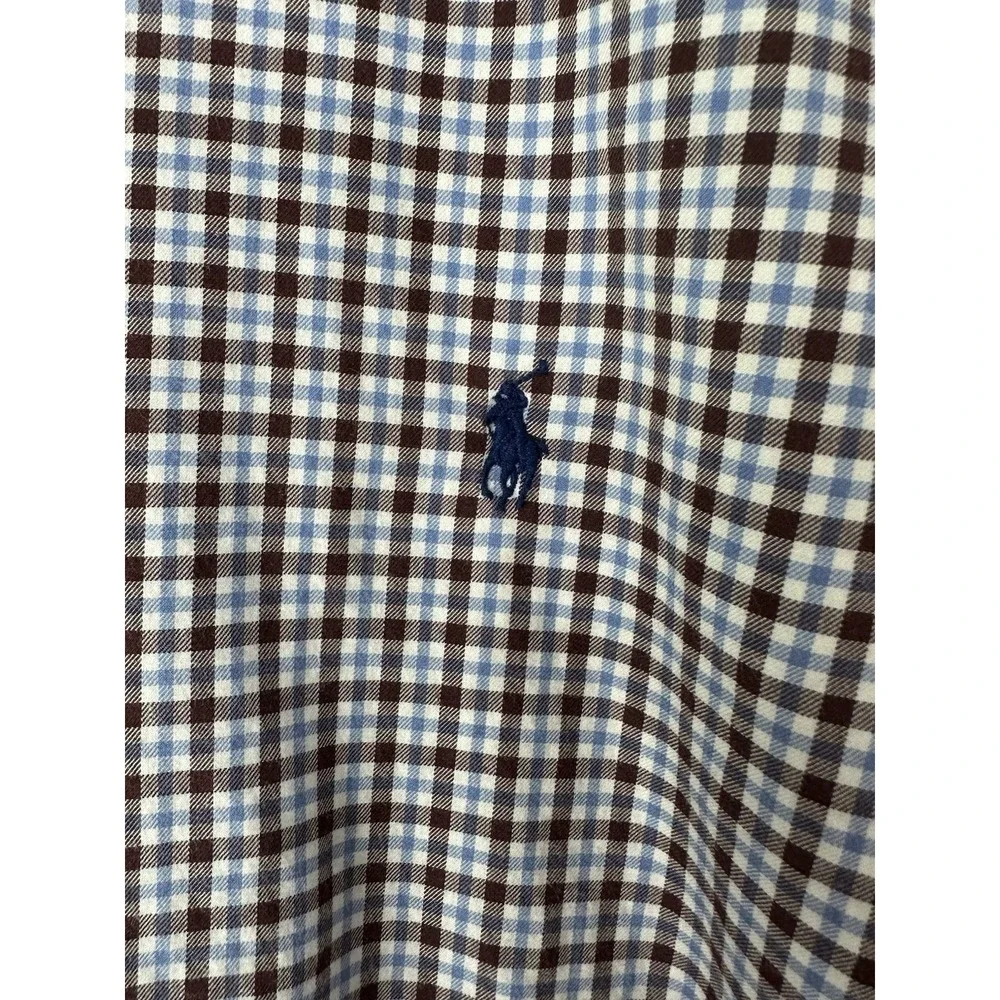 Polo Ralph Lauren Shirt Mens Medium Blue White Gingham Check Button Down Pony